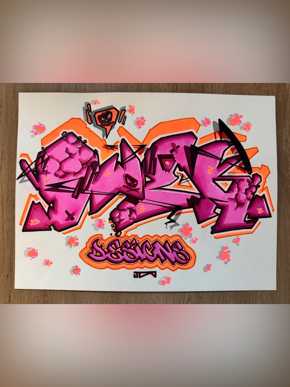 Original Art Bright Pink & Orange Graffiti Artwork 9x12